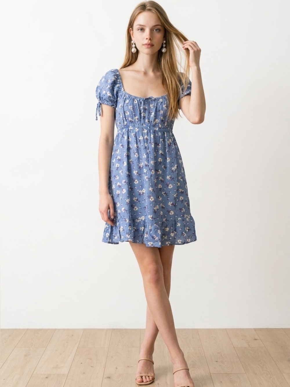 liberty Blue Floral Puff-Sleeve Sundress